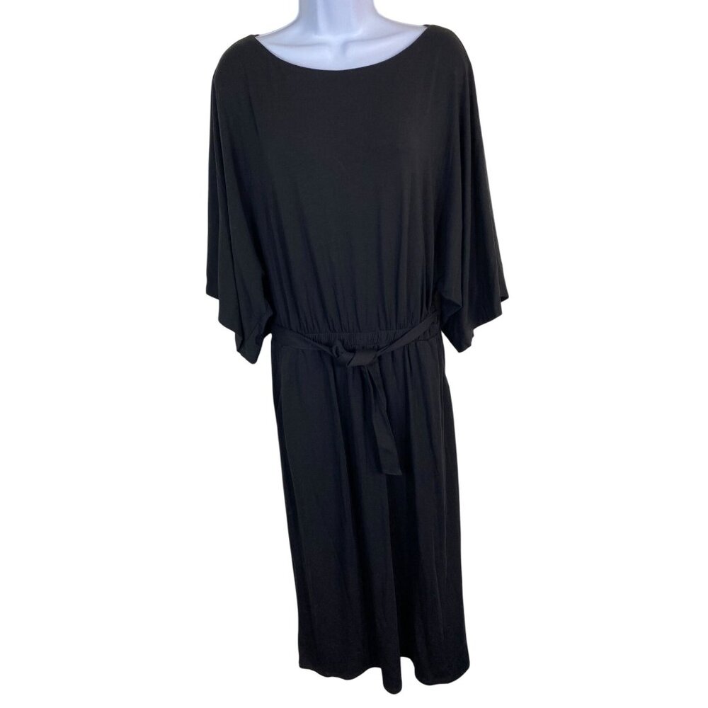 Garnet Hill Womens Black Midi Dress size Medium Neutral capsule Staple Minimalis